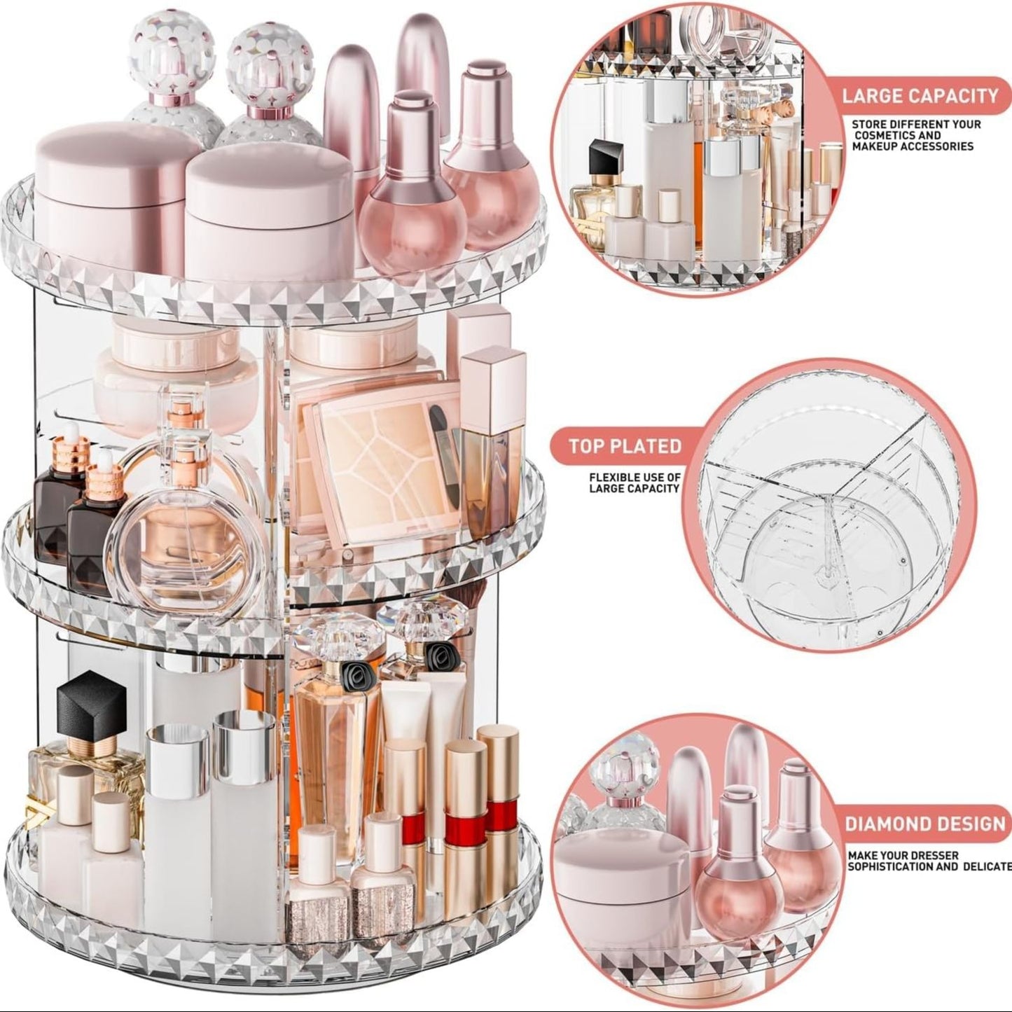 360° Rotating Diamond Cut Cosmetic Organizer