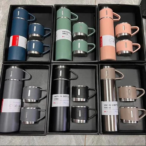 3 Cup Double-Layer Stainless Steel Vacuum Flask Set